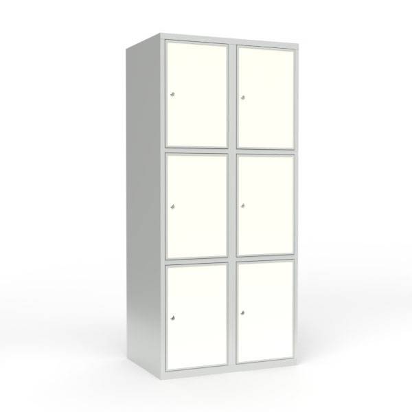 Skoleskab 80x55x175cm, 6 rum, lige tag, hvide døre, cylinderlåse