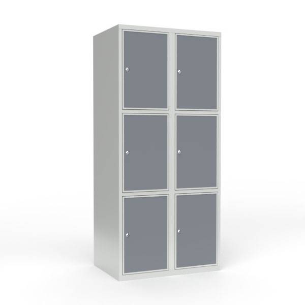 Skoleskab 80x55x175cm, 6 rum, lige tag, gr&aring; d&oslash;re, cylinderl&aring;se