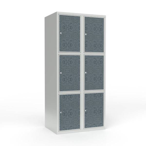 Skoleskab 80x55x175cm, 6 rum, lige tag, sorte døre, cylinderlåse