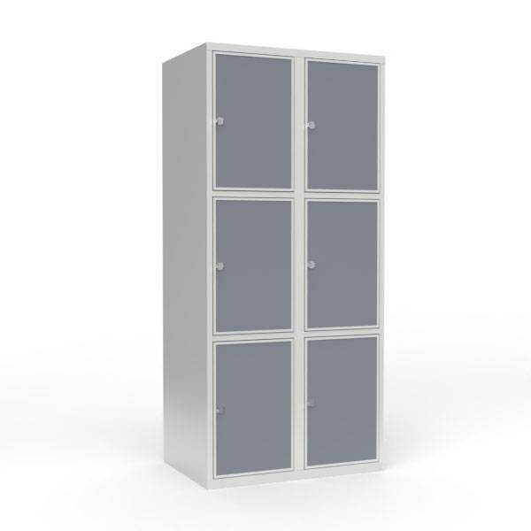 Skoleskab 80x55x175cm, 6 rum, lige tag, grå døre, hængelåse
