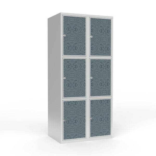 Skoleskab 80x55x175cm, 6 rum, lige tag, sorte døre, hængelåse