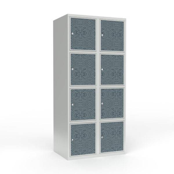 Skoleskab 80x55x175cm, 8 rum, lige tag, sorte d&oslash;re, cylinderl&aring;se