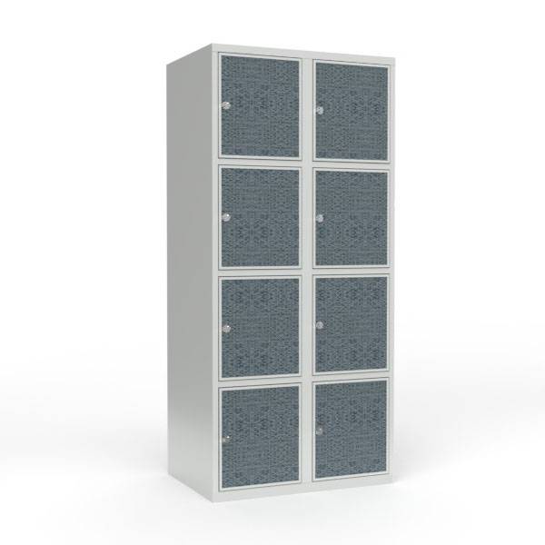 Skoleskab 80x55x175cm, 8 rum, lige tag, sorte d&oslash;re, h&aelig;ngel&aring;se