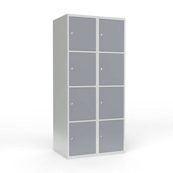 Skoleskab i stål med 8 rum, lige tag og cylinderlås 80x55x175cm grå