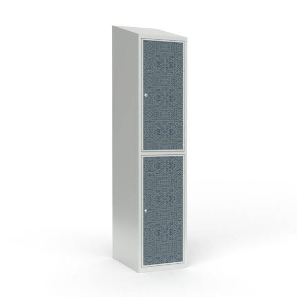 Skoleskab 40x55x190cm, 2 rum, skråt tag, sorte døre, cylinderlåse