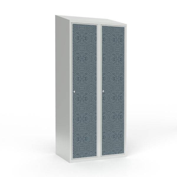 Skoleskab 80x55x190cm, skr&aring;t tag, sorte d&oslash;re med cylinderl&aring;se