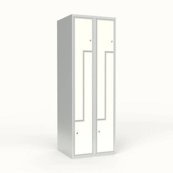 Skoleskab 60x55x175cm, 4 rum, lige tag, hvide Z-døre, cylinderlåse