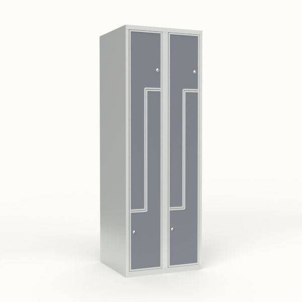 Skoleskab 60x55x175cm, 4 rum, lige tag, gr&aring; Z-d&oslash;re, cylinderl&aring;se