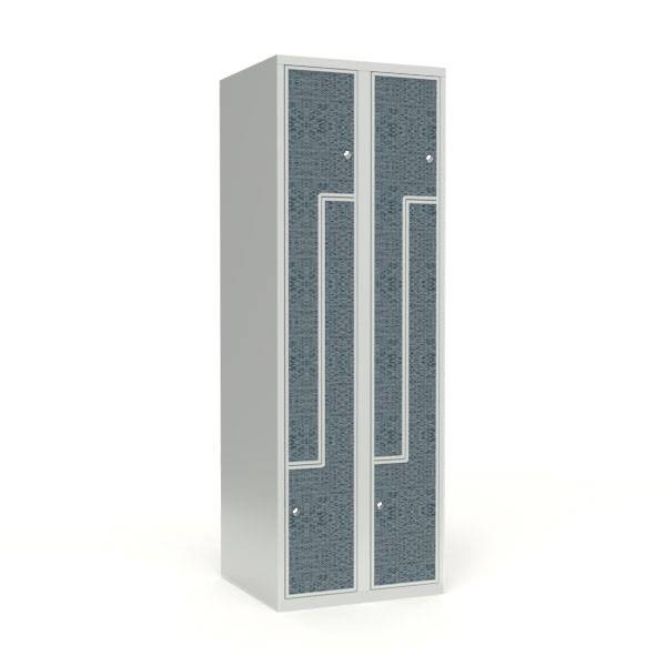 Skoleskab 60x55x175cm, 4 rum, lige tag, sorte Z-d&oslash;re, cylinderl&aring;se