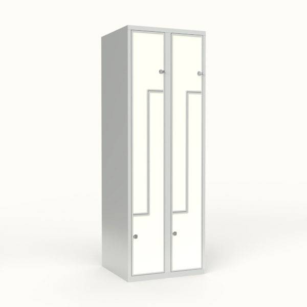 Skoleskab 60x55x175cm, 4 rum, lige tag, hvide Z-d&oslash;re, h&aelig;ngel&aring;se