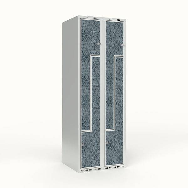 Skoleskab 60x55x175cm, 4 rum, lige tag, sorte Z-d&oslash;re, h&aelig;ngel&aring;se