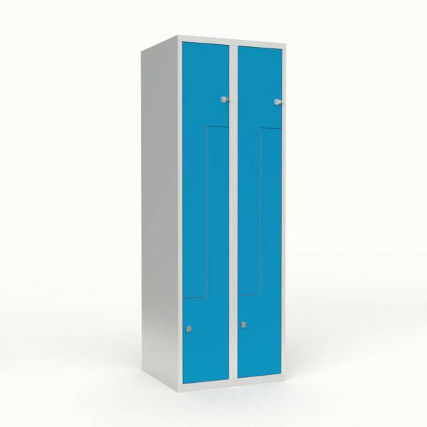 Skoleskab 60x55x175cm, lige tag, 4 bl&aring; Z-st&aring;ld&oslash;re, h&aelig;ngel&aring;se