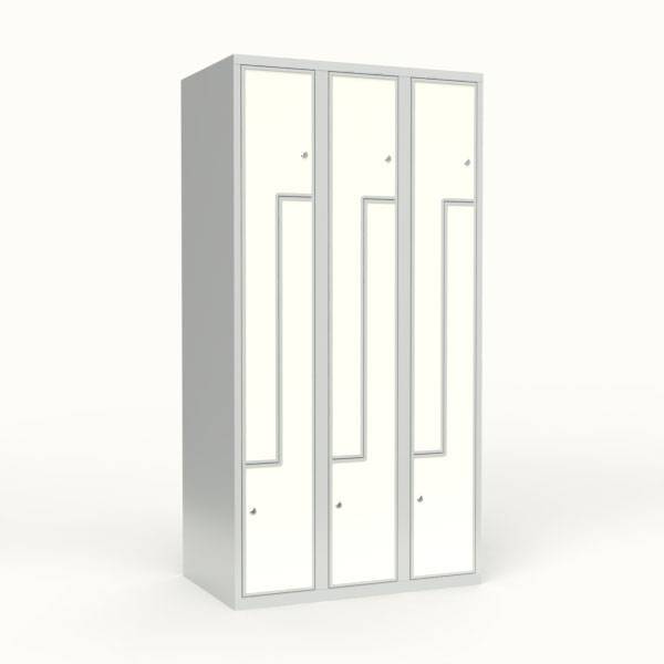 Skoleskab 90x55x175cm, 6 rum, lige tag, hvide Z-d&oslash;re, cylinderl&aring;se