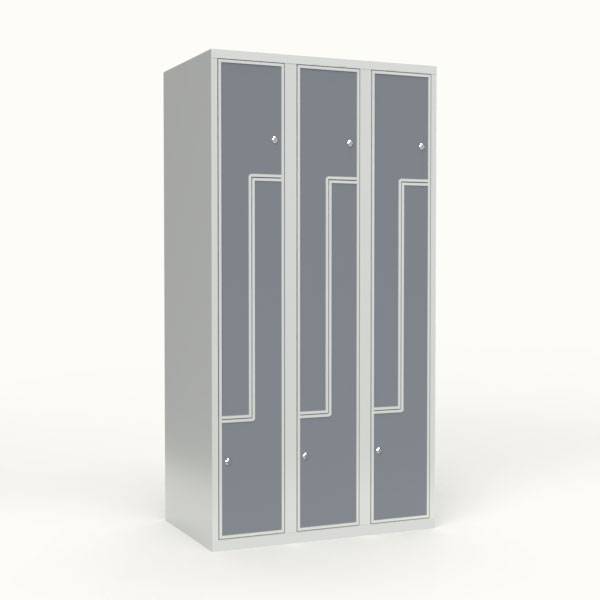 Skoleskab 90x55x175cm, 6 rum, lige tag, gr&aring; Z-d&oslash;re, cylinderl&aring;se