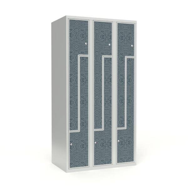 Skoleskab 90x55x175cm, 6 rum, lige tag, sorte Z-d&oslash;re, cylinderl&aring;se