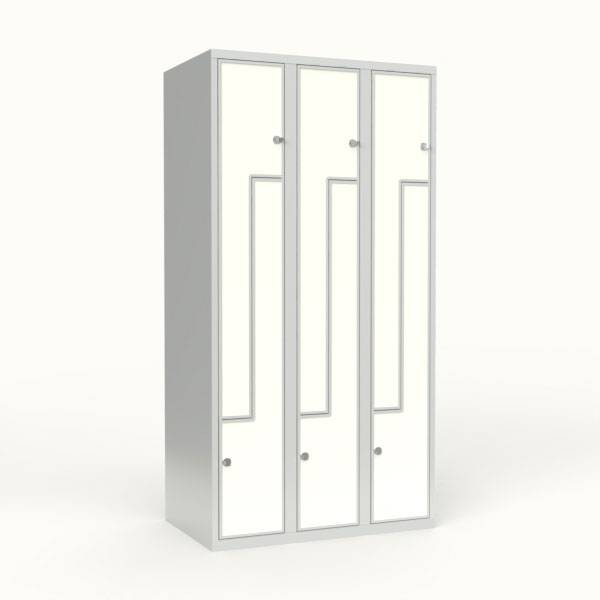 Skoleskab 90x55x175cm, 6 rum, lige tag, hvide Z-d&oslash;re, h&aelig;ngel&aring;se