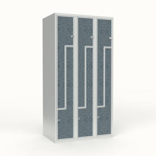 Skoleskab 90x55x175cm, 6 rum, lige tag, sorte Z-d&oslash;re, h&aelig;ngel&aring;se