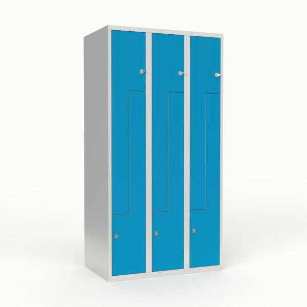 Skoleskab 90x55x175cm, lige tag, 6 bl&aring; Z-st&aring;ld&oslash;re, h&aelig;ngel&aring;se