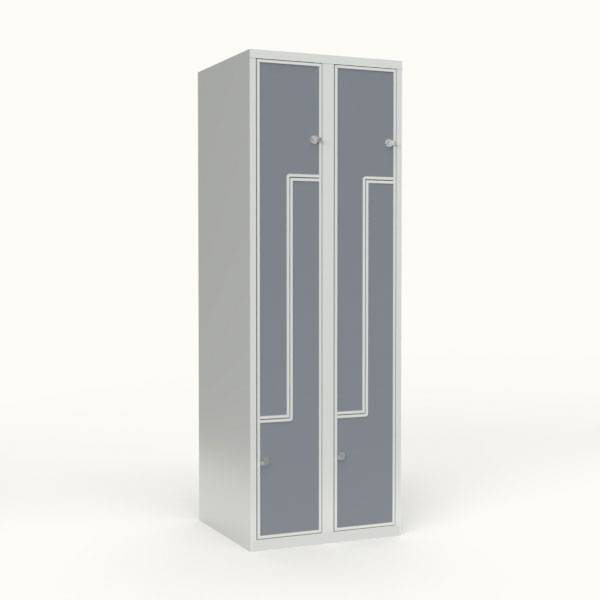 Skoleskab 60x55x190cm, 4 rum, skr&aring;t tag, gr&aring; Z-d&oslash;re, h&aelig;ngel&aring;se