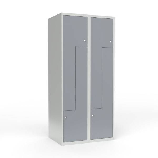 Skoleskab 80x55x175cm, lige tag, 4 gr&aring; Z-st&aring;ld&oslash;re, cylinderl&aring;se