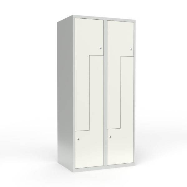 Skoleskab 80x55x175cm, lige tag, 4 hvide Z-st&aring;ld&oslash;re, cylinderl&aring;se