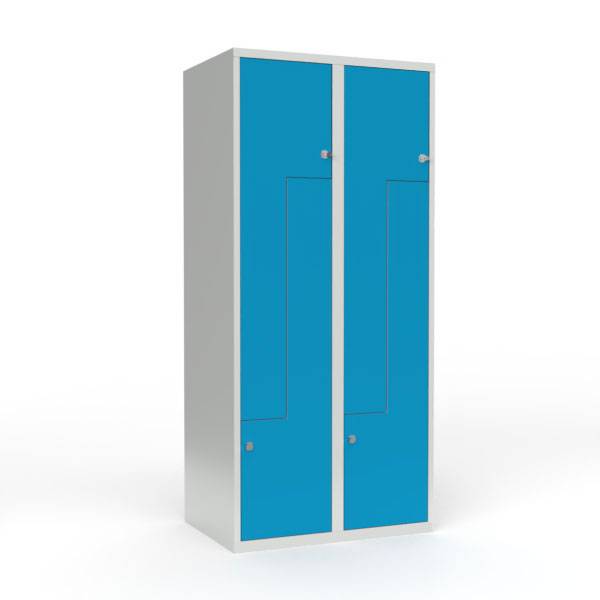 Skoleskab 80x55x175cm, lige tag, 4 bl&aring; Z-st&aring;ld&oslash;re, h&aelig;ngel&aring;se