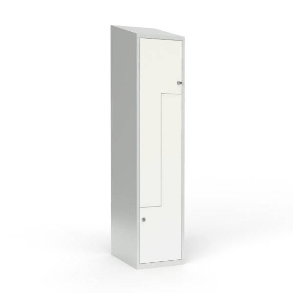 Skoleskab 40x55x190cm, skr&aring;t tag, 2 hvide Z-st&aring;ld&oslash;re, h&aelig;ngel&aring;se