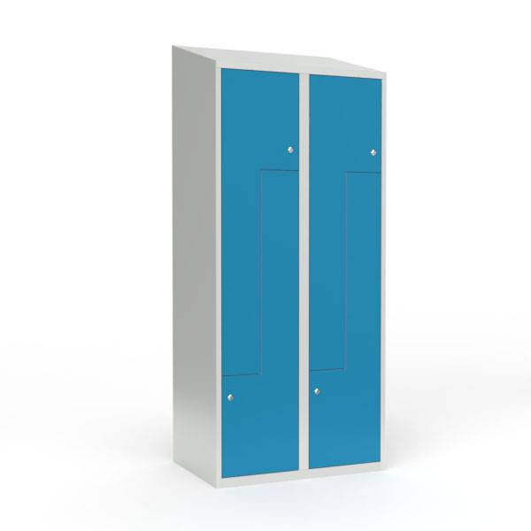 Skoleskab 80x55x190cm, skr&aring;t tag, 4 bl&aring; Z-st&aring;ld&oslash;re, cylinderl&aring;se