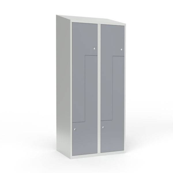 Skoleskab 80x55x190cm, skr&aring;t tag, 4 gr&aring; Z-st&aring;ld&oslash;re, cylinderl&aring;se