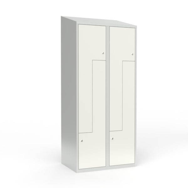 Skoleskab 80x55x190cm, skr&aring;t tag, 4 hvide Z-st&aring;ld&oslash;re, cylinderl&aring;se