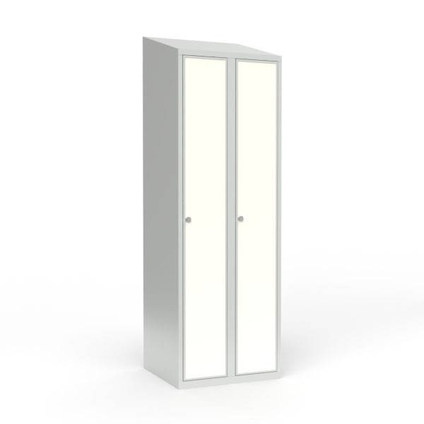 Skoleskab 60x55x190cm, skråt tag, hvide døre med greb til hængelås