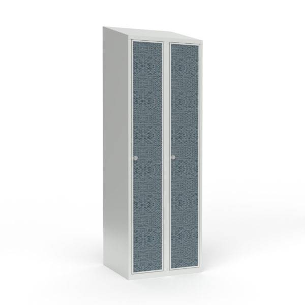 Skoleskab 60x55x190cm, skr&aring;t tag, sorte d&oslash;re med greb til h&aelig;ngel&aring;s