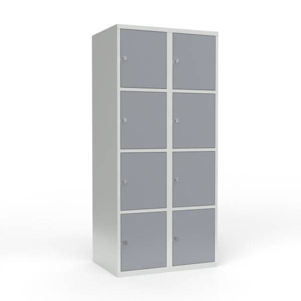 Skoleskab i stål med 8 rum, lige tag og hængelås 80x55x175cm grå