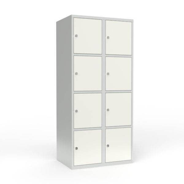Skoleskab i st&aring;l med 8 rum, lige tag og h&aelig;ngel&aring;s 80x55x175cm hvid