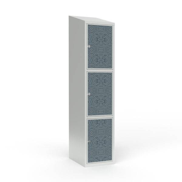 Skoleskab 40x55x190cm, 3 rum, skråt tag, sorte døre, hængelåse