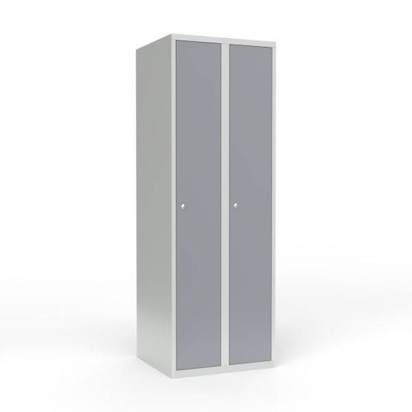 Skoleskab i stål med 2 rum, lige tag og cylinderlås 60x55x175cm grå