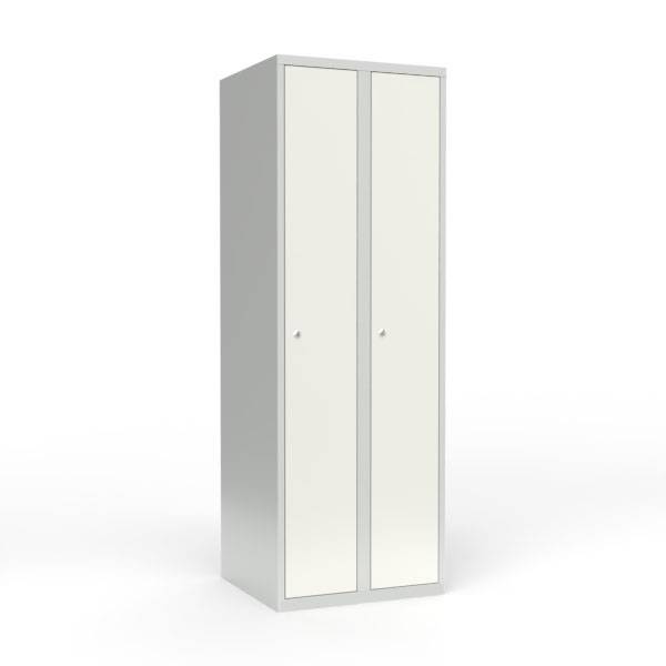 Skoleskab i st&aring;l med 2 rum, lige tag og cylinderl&aring;s 60x55x175cm hvid