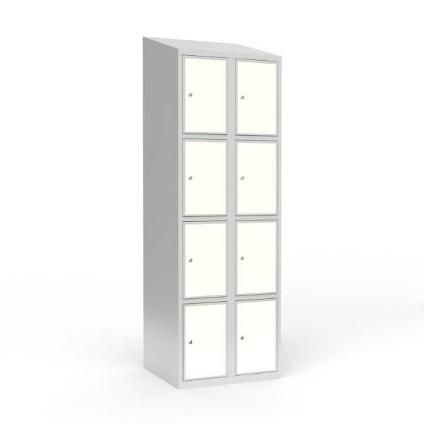 Skoleskab 60x55x175cm, 8 rum, lige tag, hvide d&oslash;re, cylinderl&aring;se