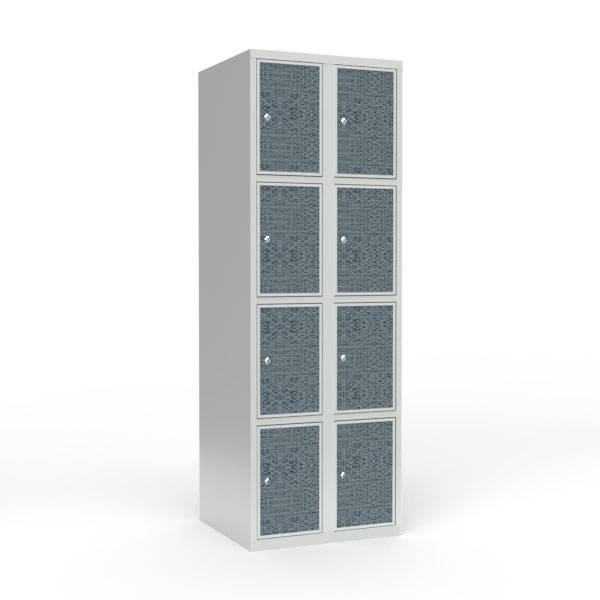 Skoleskab 60x55x175cm, 8 rum, lige tag, sorte d&oslash;re, cylinderl&aring;se