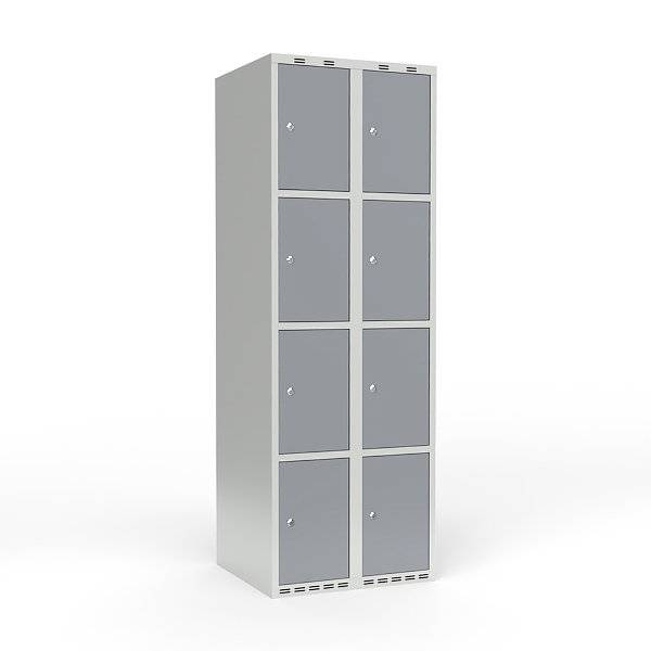 Skoleskab i st&aring;l med 8 rum, lige tag og cylinderl&aring;s 60x55x175cm gr&aring;