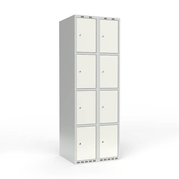 Skoleskab i st&aring;l med 8 rum, lige tag og cylinderl&aring;s 60x55x175cm hvid
