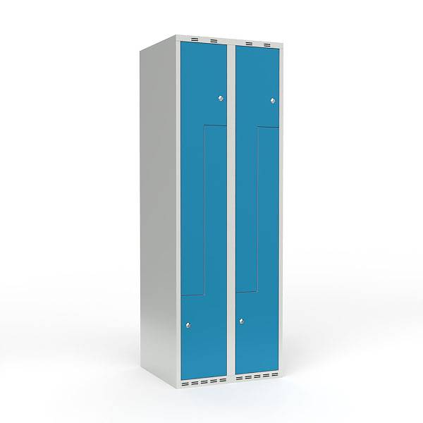 Skoleskab 60x55x175cm, lige tag, 4 bl&aring; Z-st&aring;ld&oslash;re, cylinderl&aring;se