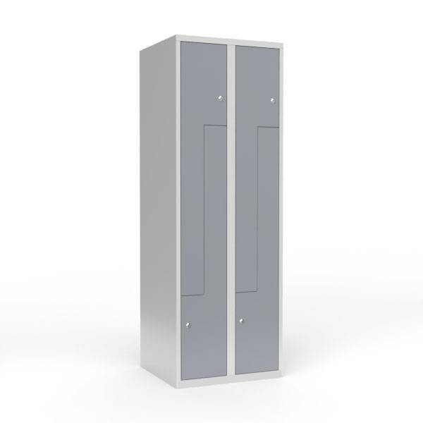 Skoleskab 60x55x175cm, lige tag, 4 gr&aring; Z-st&aring;ld&oslash;re, cylinderl&aring;se