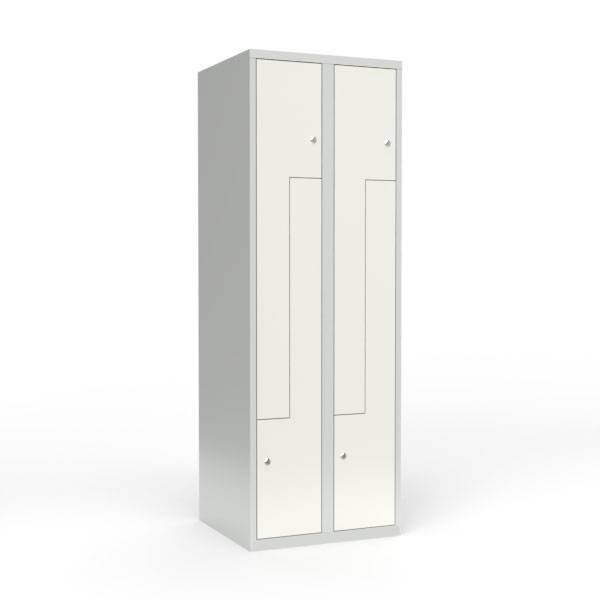 Skoleskab 60x55x175cm, lige tag, 4 hvide Z-st&aring;ld&oslash;re, cylinderl&aring;se