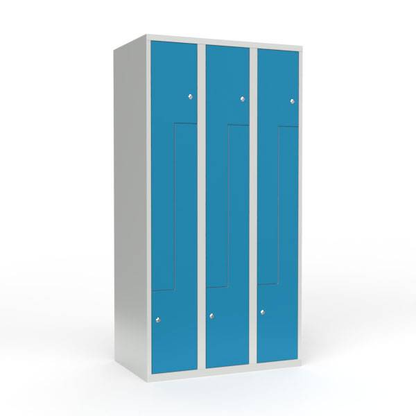 Skoleskab 90x55x175cm, lige tag, 6 bl&aring; Z-st&aring;ld&oslash;re, cylinderl&aring;se