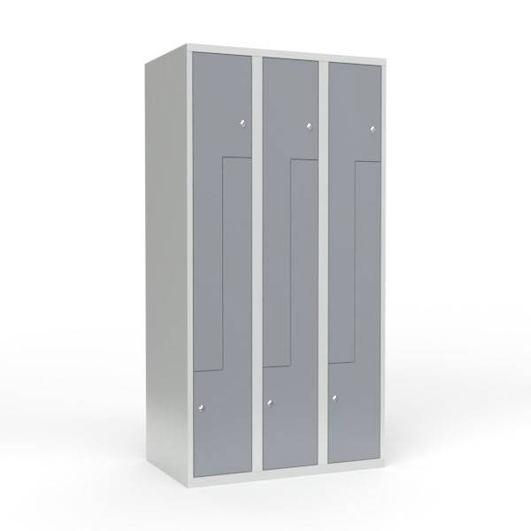 Skoleskab 90x55x175cm, lige tag, 6 grå Z-ståldøre, cylinderlåse