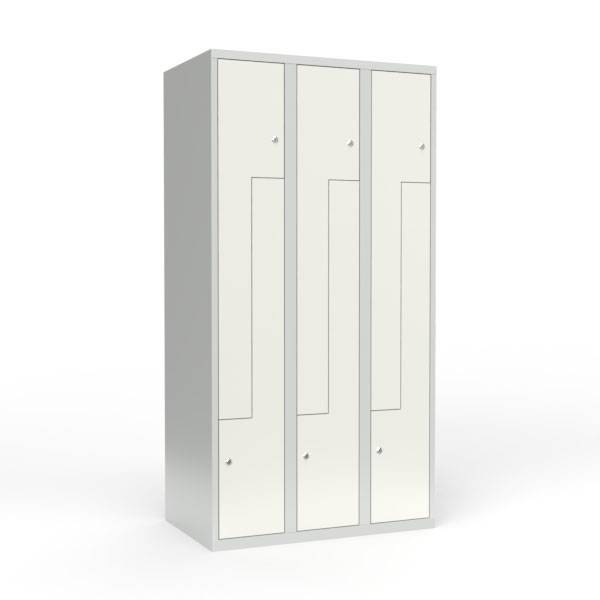 Skoleskab 90x55x175cm, lige tag, 6 hvide Z-st&aring;ld&oslash;re, cylinderl&aring;se