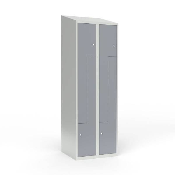 Skoleskab 60x55x190cm, skr&aring;t tag, 4 gr&aring; Z-st&aring;ld&oslash;re, cylinderl&aring;se