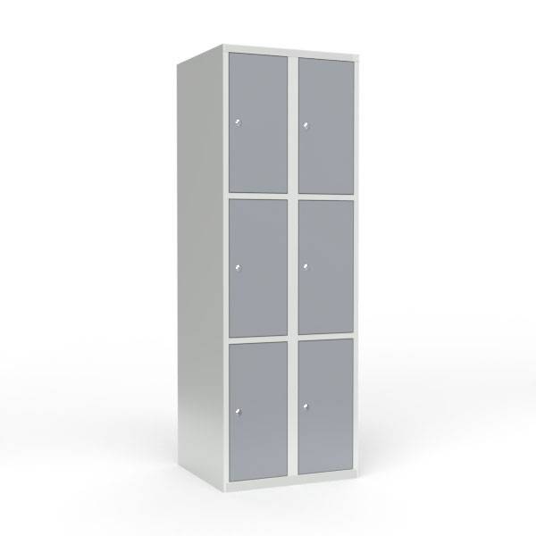 Skoleskab i st&aring;l med 6 rum, lige tag og cylinderl&aring;s 60x55x175cm gr&aring;