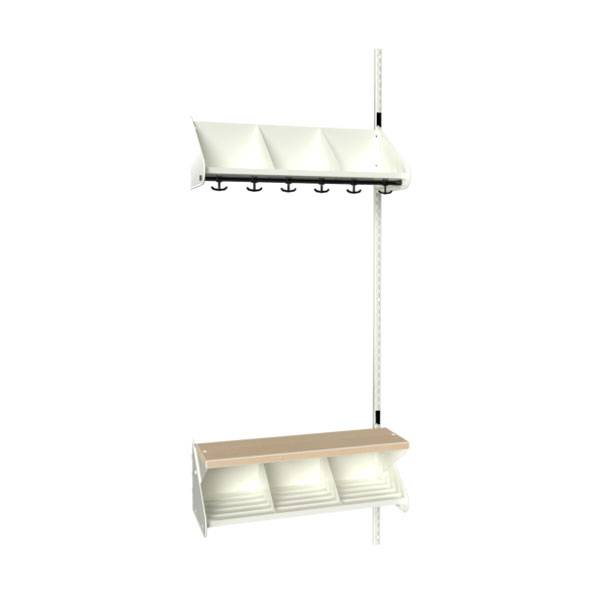 BST garderobe påbygningssektion model G med 3 pladser 750mm hvid